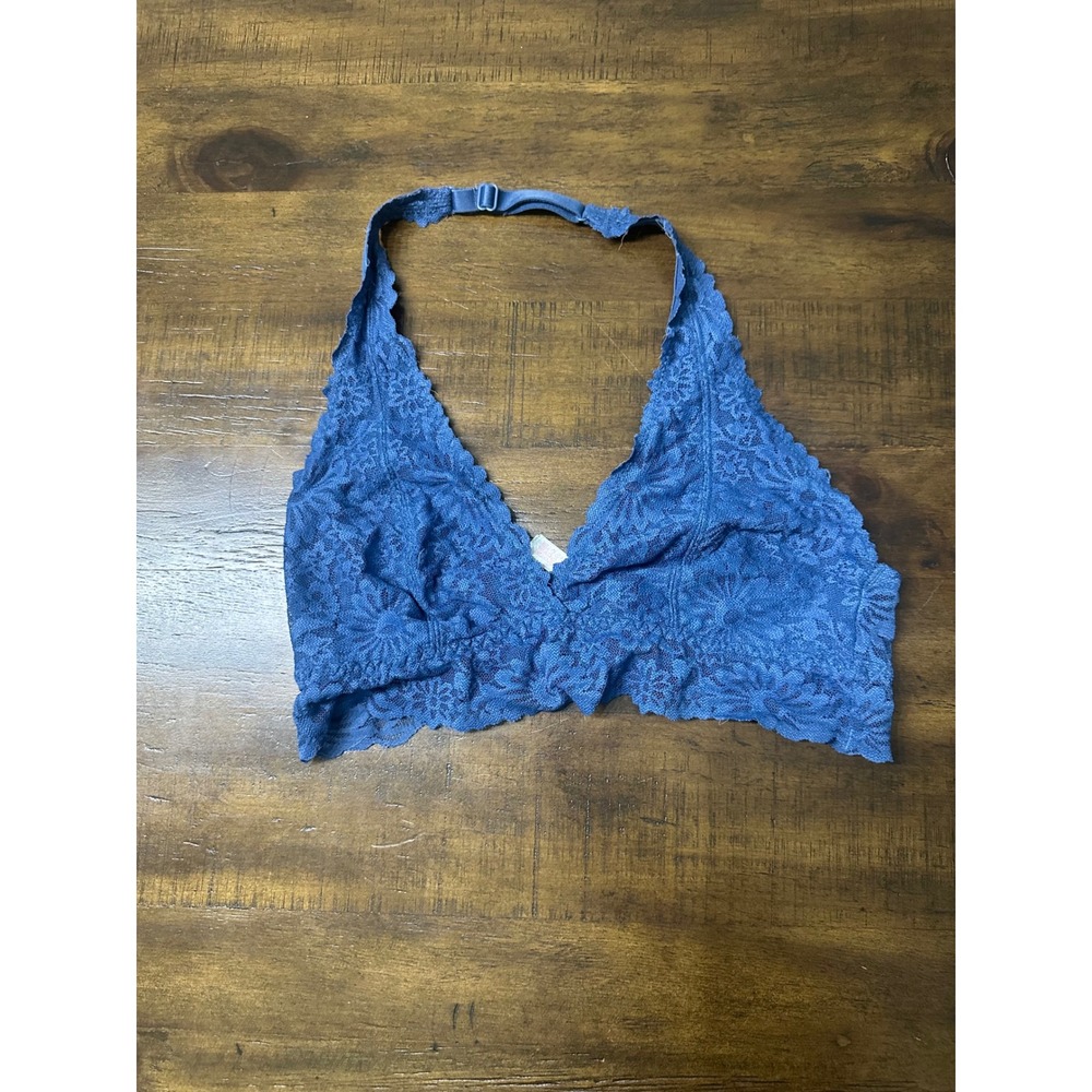 Victoria's Secret‎ PINK Blue Floral Lace Halter Bralette Wireless Unlined Medium